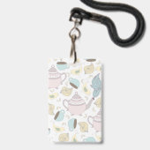 gele vogelteapot parelblauwe beker thee badge (Voorzijde met lanyard)
