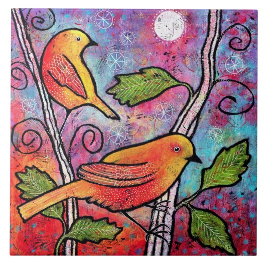 Gele vogeltegel tegeltje (Voorkant)