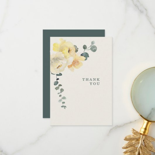 Gele volken Blauwgroen en cream Funeral Loss of Li Bedankkaart (Voorkant / Achterkant in situ)