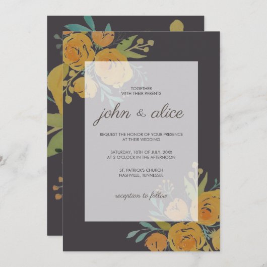 Gele volken en Rozen bruiloft Kaart (Voorkant / Achterkant)