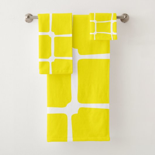Gele vormen Vierkantjes Vet asymmetrisch Bad Handdoek (Insitu)