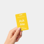 Gele 'Vraag het mij' Badge voor Vrijwilligers (Handheld)
