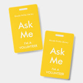 Gele 'Vraag het mij' Badge voor Vrijwilligers (Voor- en achterkant)