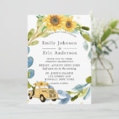  Gele Vrachtwagen - Zonnebloemen - Blauw huwelijk  Kaart (Staand voorkant)