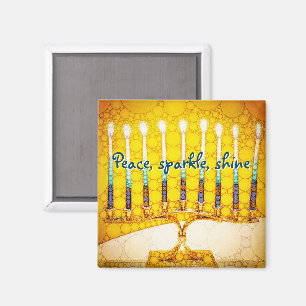 Gele Vrede Sparkle Shine Script Hanukkah Menorah Magneet