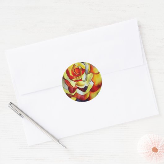 Gele vriesbloem waterverf ronde sticker (Envelop)