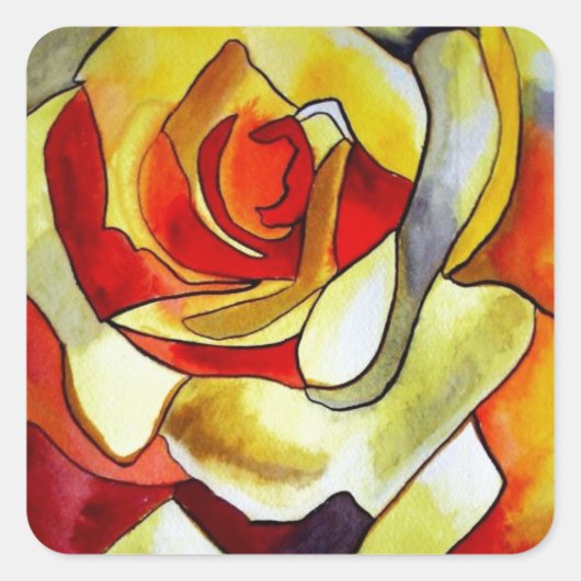 Gele vriesbloem waterverf vierkante sticker (Voorkant)