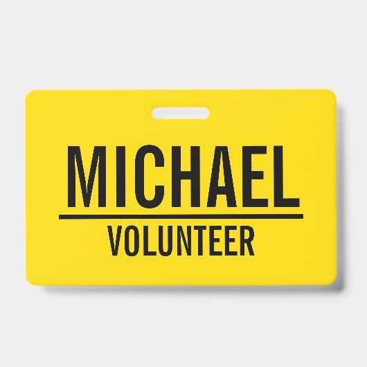 Gele vrijwilligerbadge met aangepaste naam badge (Voorzijde)
