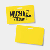 Gele vrijwilligerbadge met aangepaste naam badge (Voor- en achterkant)