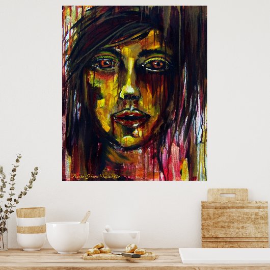 gele vrouw poster (Keuken)