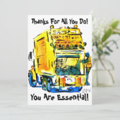 Gele vuilniswagen bedankkaart (Staand voorkant)