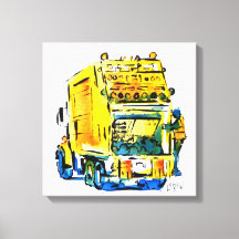 Gele vuilniswagen / Kunstenaar Larry Lerew