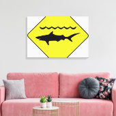 Gele 'waarschuwing haaien' teken canvas print (Insitu (Woonkamer))