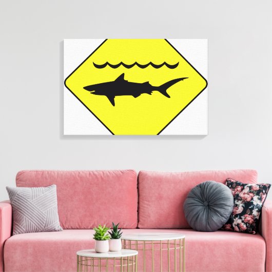 Gele 'waarschuwing haaien' teken canvas print (Insitu (Woonkamer))
