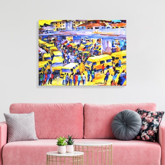 gele wachtrij canvas afdruk (Insitu (Woonkamer))