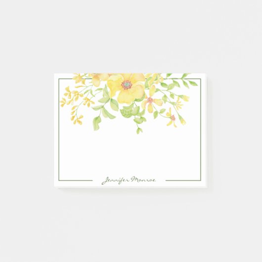 gele watercolor bloemen gepersonaliseerd post-it® notes (Voorkant)