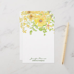 Gele watercolorbloemen gepersonaliseerd briefpapier