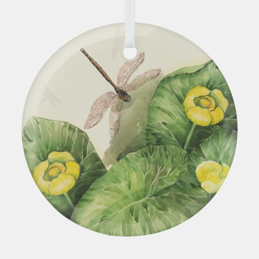 gele waterlelie aquarel glas ornament (Voorkant)
