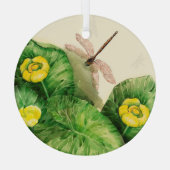 gele waterlelie aquarel glas ornament (Achterkant)
