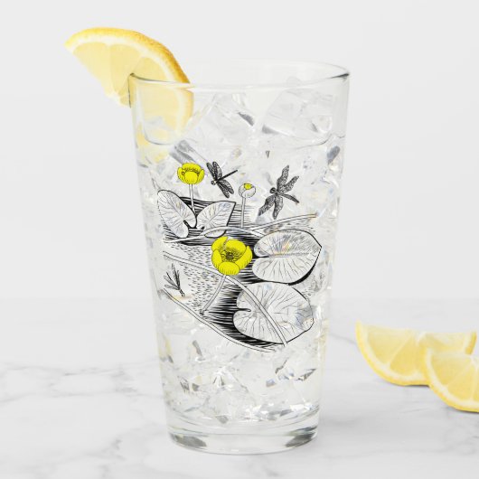 Gele waterlileugelengraving glas (Voorkant ijs)