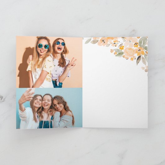 Gele waterverf 2 foto's verjaardag kaart (Binnen)