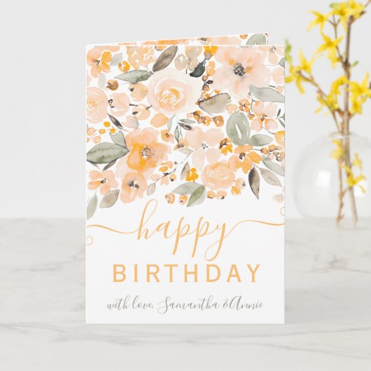 Gele waterverf 2 foto's verjaardag kaart (Gele Bloem)