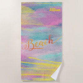 Gele Waterverf Abstract Monogram Strandlaken