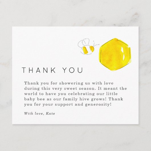 Gele Waterverf Bee Baby shower Dank je wel Informatiekaartje (Voorkant)
