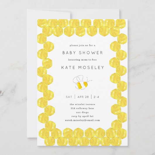 Gele Waterverf Beehive Lijst Baby shower Kaart (Voorkant)