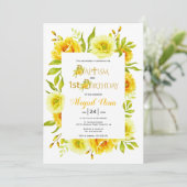 Gele waterverf bloeit doop en 1e verjaardag kaart (Staand voorkant)