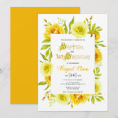 Gele waterverf bloeit doop en 1e verjaardag kaart (Voorkant / Achterkant)