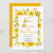 Gele waterverf bloeit lieve zestien jarige kaart (Voorkant / Achterkant)