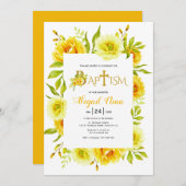 Gele waterverf bloeit neutraal bloemendoop kaart (Voorkant / Achterkant)