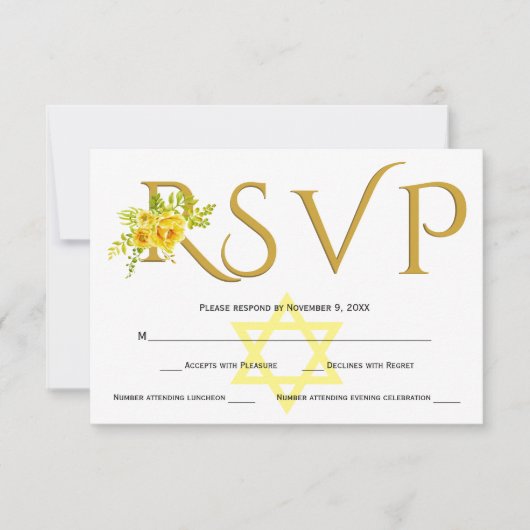 Gele waterverf bloemen B’ Not Mitzvah RSVP (Voorkant)