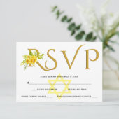 Gele waterverf bloemen B’ Not Mitzvah RSVP (Staand voorkant)