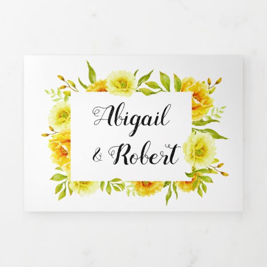 Gele waterverf bloemen bloemen drieluik uitnodiging (Cover)
