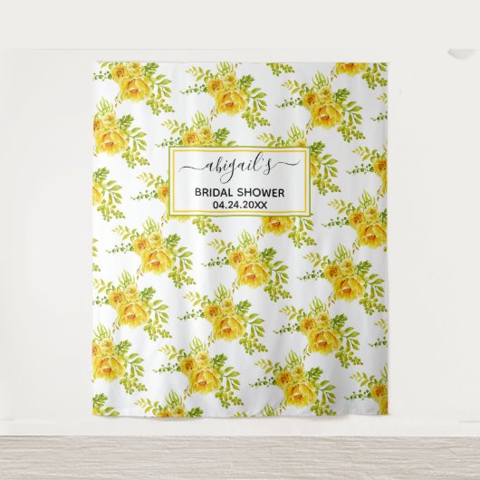 Gele waterverf bloemen bloemrijke bruidsdouche wandkleed (Voorkant)