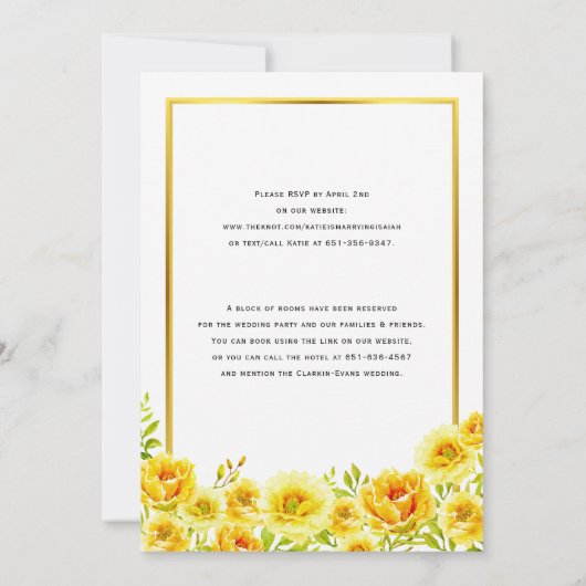 Gele waterverf bloemen bruiloft aanvraag kaart (Achterkant)