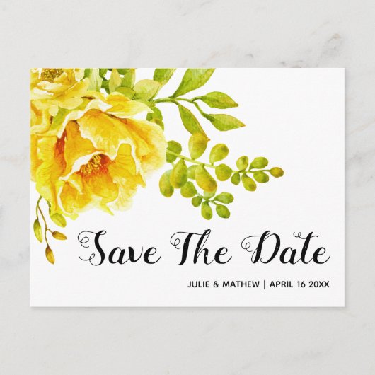 Gele waterverf bloemen bruiloft Save the Date Aankondigingskaart (Voorkant)