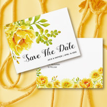 Gele waterverf bloemen bruiloft Save the Date