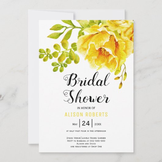 Gele waterverf bloemen bruiloft vrijgezellenfeest kaart (Voorkant)