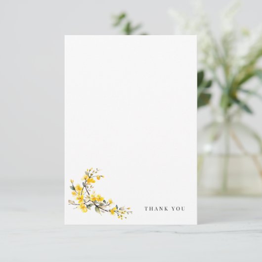 Gele Waterverf Bloemen Eenvoudige Blank Bruiloft Bedankkaart (Staand voorkant)