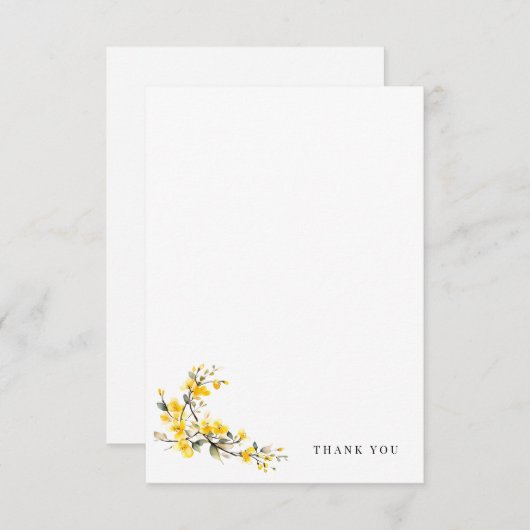 Gele Waterverf Bloemen Eenvoudige Blank Bruiloft Bedankkaart (Voorkant / Achterkant)