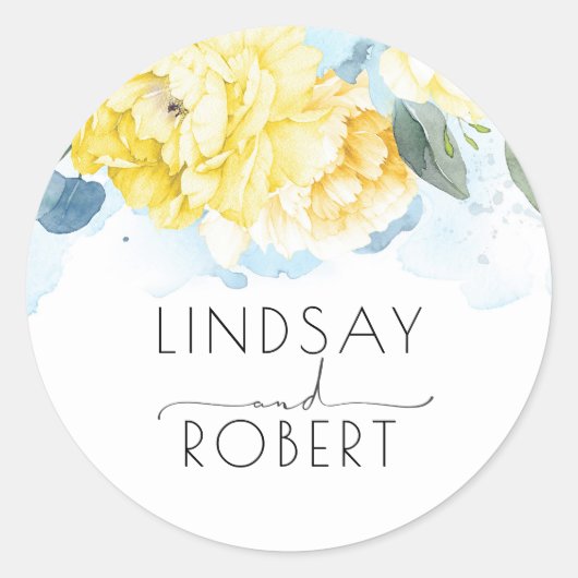 Gele Waterverf Bloemen Elegant  Geïnspireerd Ronde Sticker (Voorkant)
