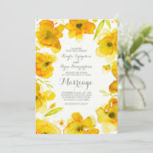 Gele waterverf Bloemen Elegante bruiloft Kaart (Staand voorkant)