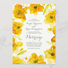 Gele waterverf Bloemen Elegante bruiloft Kaart