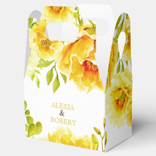 Gele waterverf bloemen en bladeren bruiloft bedankdoosjes (Geopend)