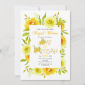 Gele waterverf bloemen floreel Bat Mitzvah Kaart (Voorkant)
