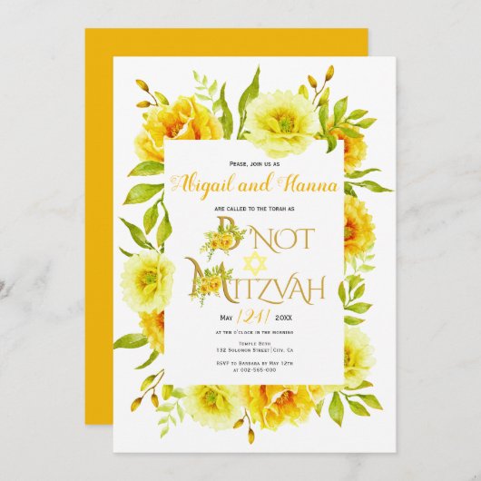 Gele waterverf bloemen floreren B' not mitzvah in Kaart (Voorkant / Achterkant)