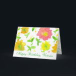 Gele Waterverf Bloemen Gelukkige Verjaardag Vriend Kaart<br><div class="desc">Een vrolijke verjaardagskaart voor een vriend met grote gele en roze bloemetjes geschilderd met waterverf.  kaart voor de verjaardag van een vriend of familielid! U kunt de tekst aanpassen aan uw behoeften.</div>